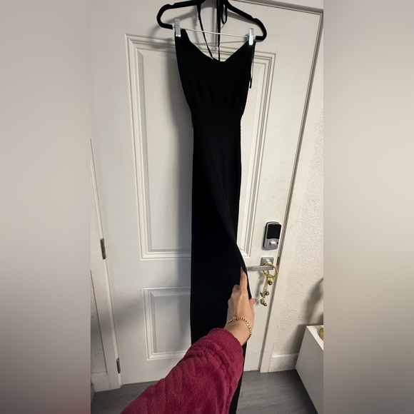 Miss Lola Black Halter Maxi Dress - Front Cut-Out Evening Gown - Picture 13 of 13